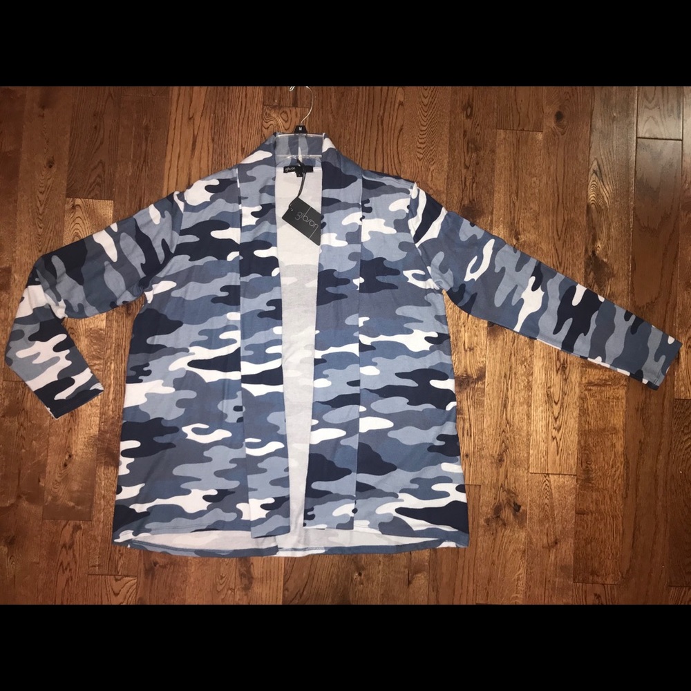 Gibson Open Front Cardigan—Blue Camo